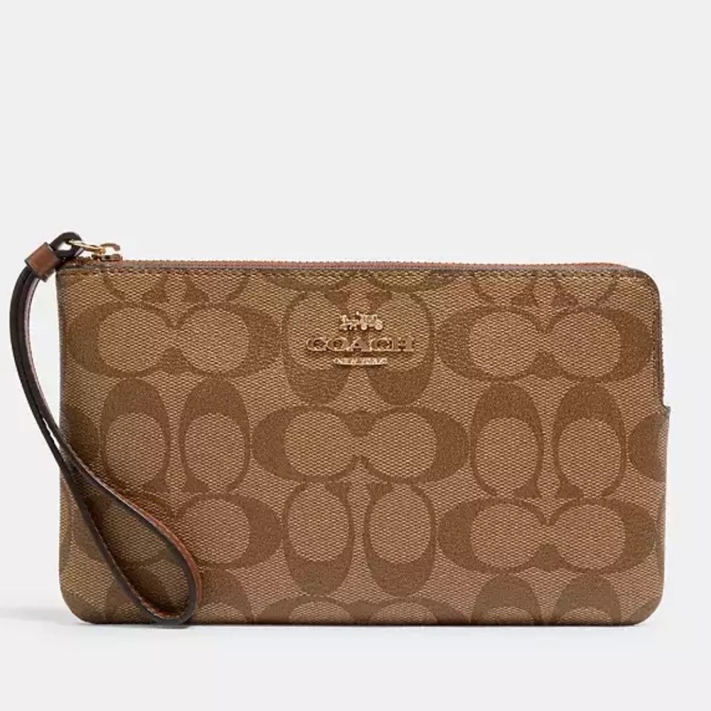 Coach Large Corner Zip Wristlet In Signature Canvas nwt